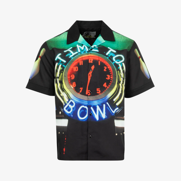 mens pleasures time bowling button up shirt (black)