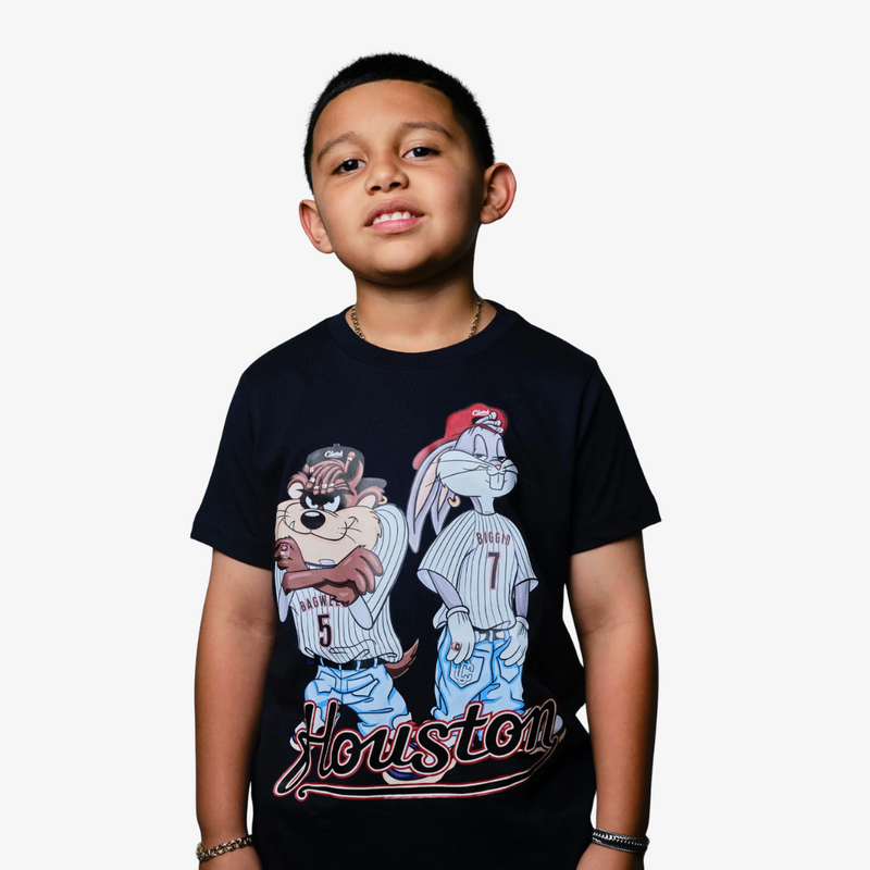 kids clutch city baseball navy s/s tee (taz & bugs)
