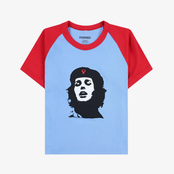 womens pleasures she raglan baby tee (blue/red)