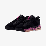 grade school jordan 6 retro low (black/laser fuchsia-pink foam)