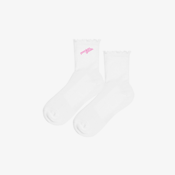 premiumgoods. ruffle rib quarter socks (white/pink)