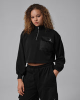 womens jordan brooklyn cropped fleece 1/4 zip hike mike top (black/white)