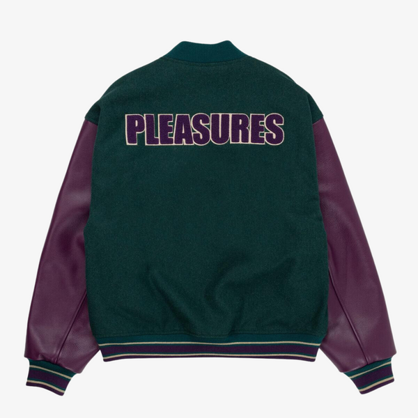 mens pleasures fan varsity jacket (green)