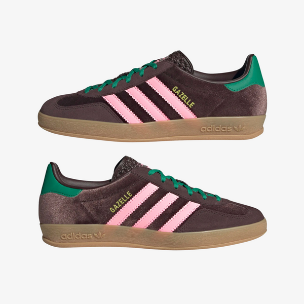 womens adidas gazelle indoor (brown/pink/green)