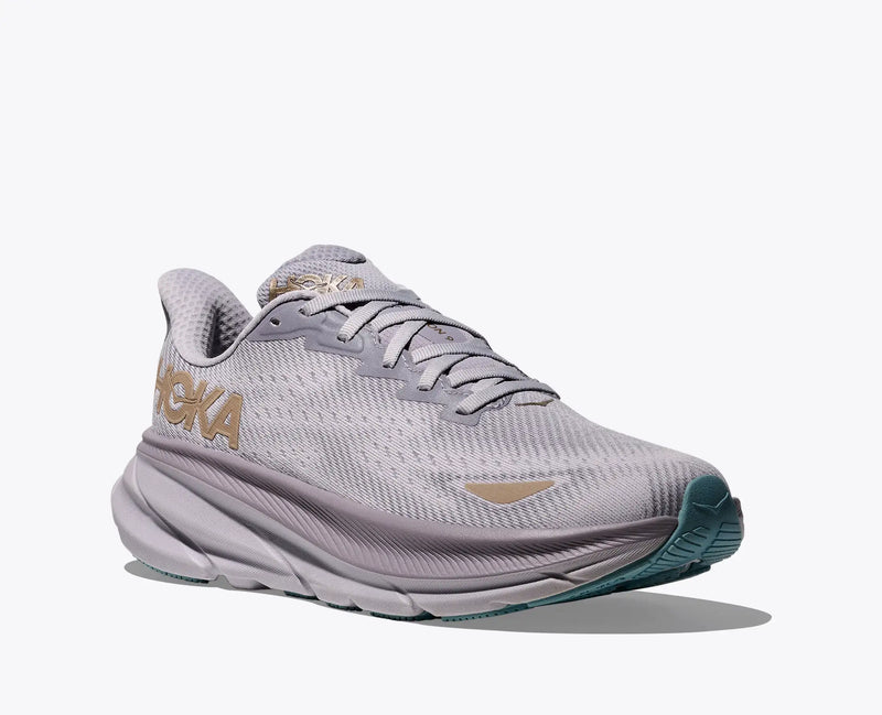womens hoka clifton 9 gtx (foggy grey/ash grey)