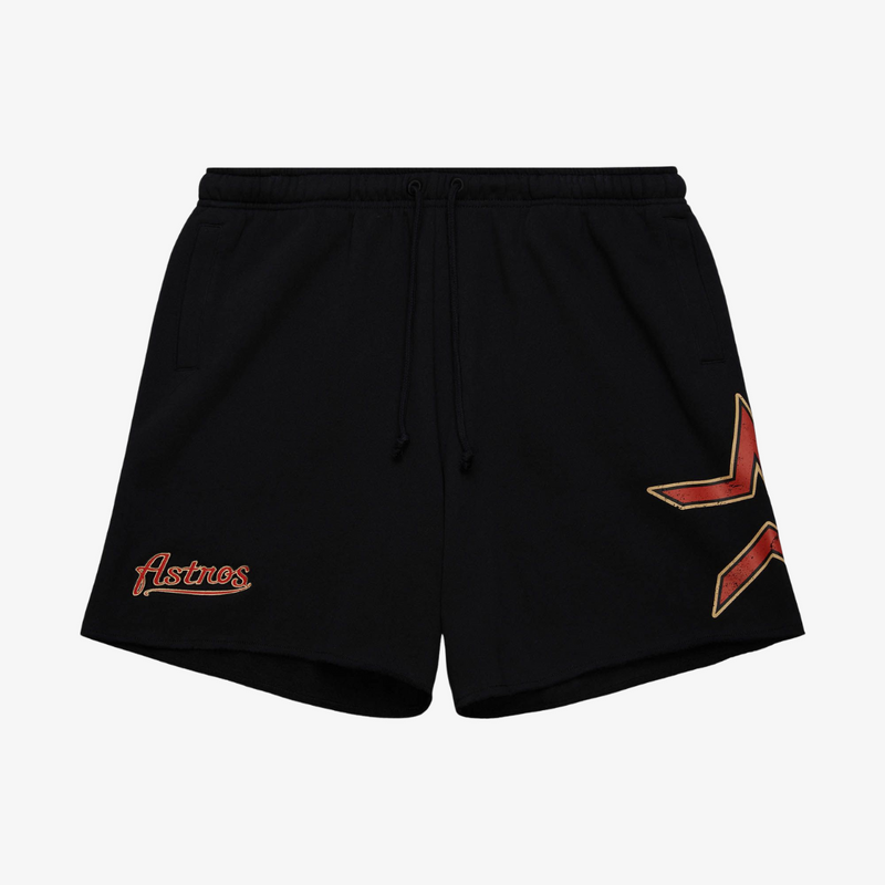 mens mitchell & ness houston astros postgame vintage logos fleece shorts (black)