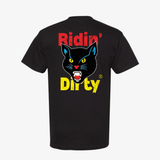 mens ridin' dirty cat logo s/s tee (black)