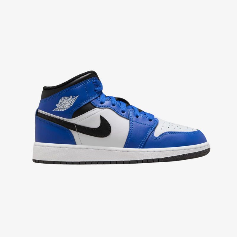 gradeschool jordan 1 mid (game royal/black/white)