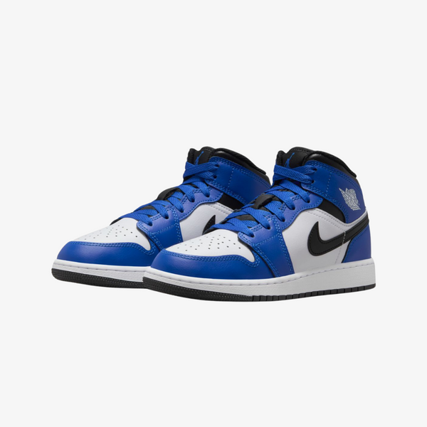 gradeschool jordan 1 mid (game royal/black/white)