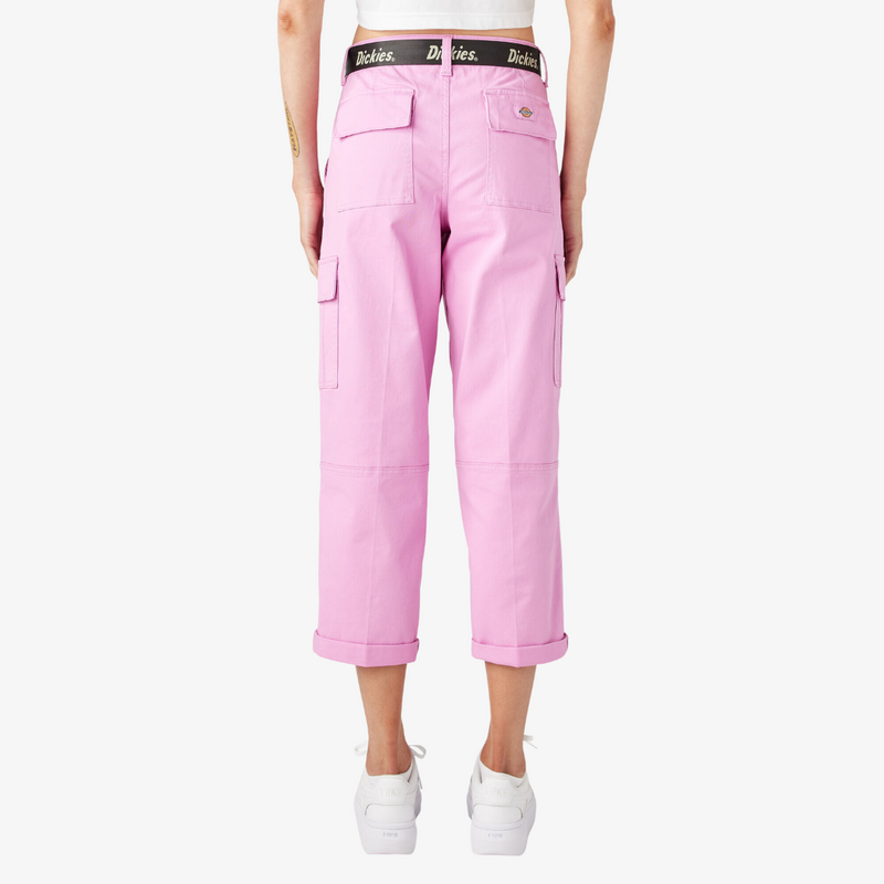 womens dickies relaxed fit cropped cargo pants (wild rose)
