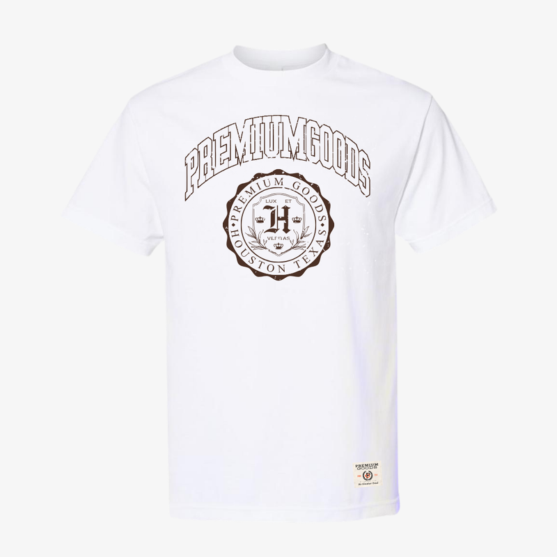 mens premiumgoods. tee “crest” (white)