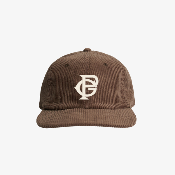 mens premiumgoods. corduroy strap back cap “monogram” (walnut)