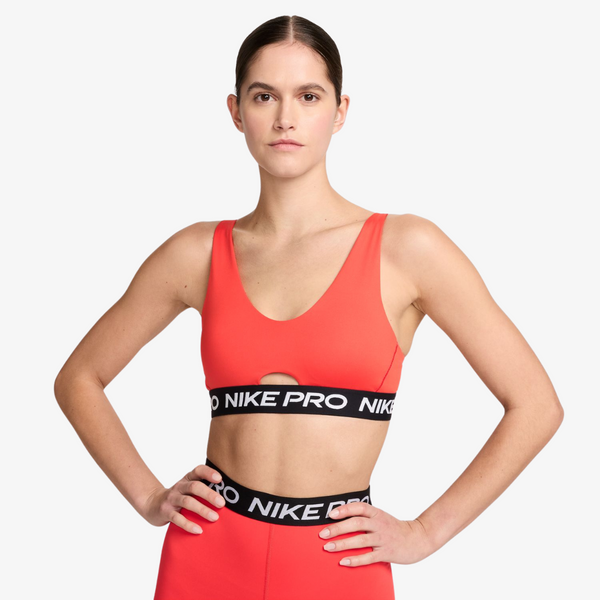 womens nike pro indy plunge medium-support padded sports bra (light crimson/white)