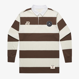 mens premiumgoods. stripe rugby shirt “monogram” (walnut/cream)