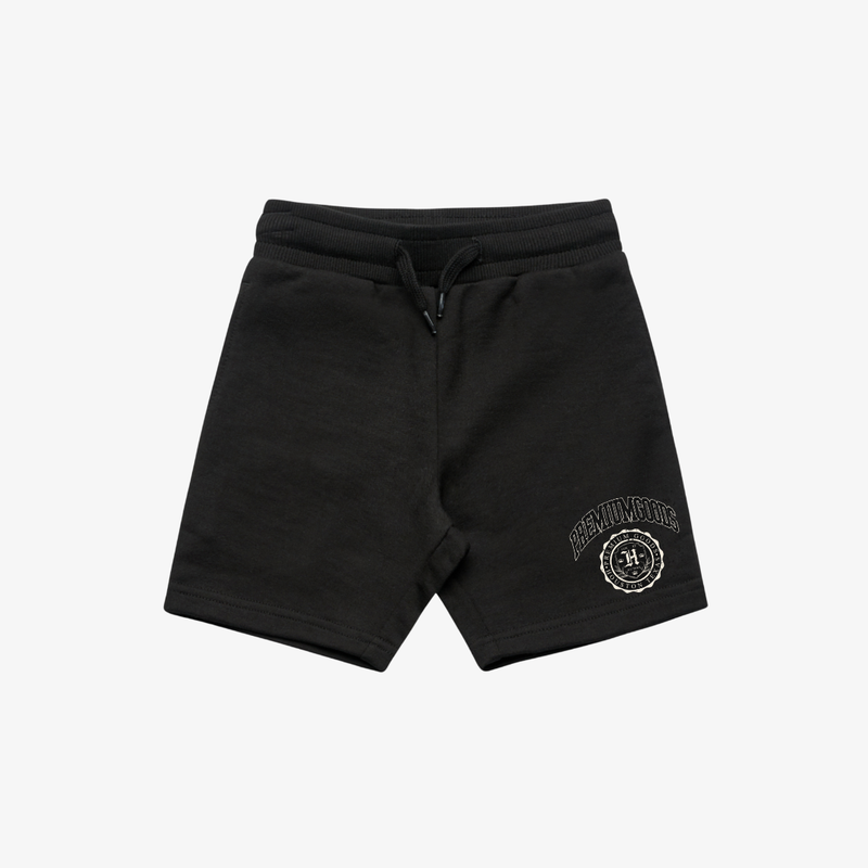 kids premiumgoods. sweat shorts “crest” (black)