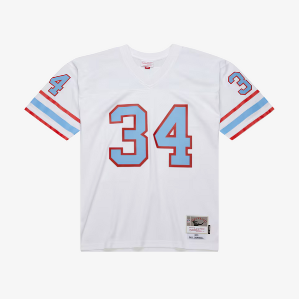 mens mitchell and ness earl campbell oilers jersey (white)