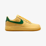 mens nike air force 1 low (topaz gold/pine green-lt laser orange)