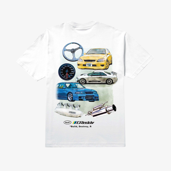 mens huf x greddy parts s/s tee (white)