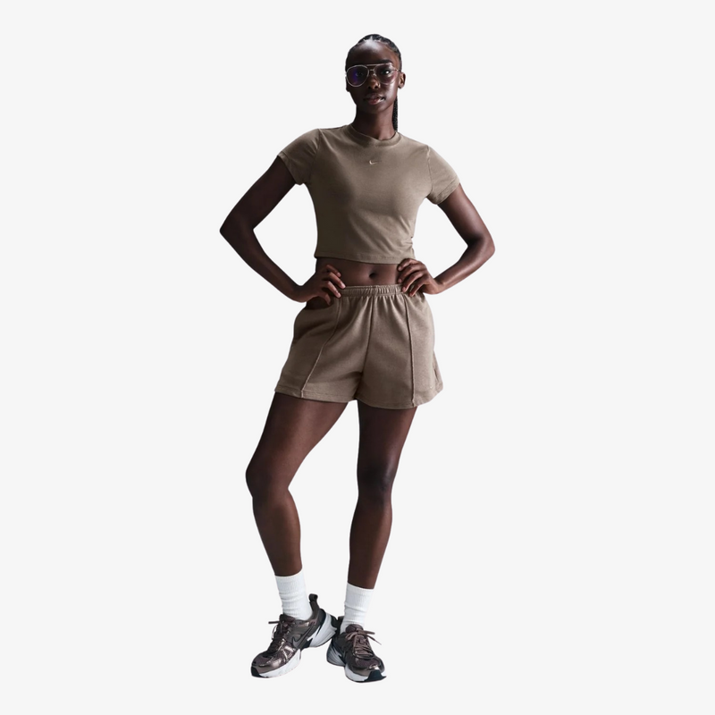 womens nike sportswear chill knit cropped s/s tee (mink brown)