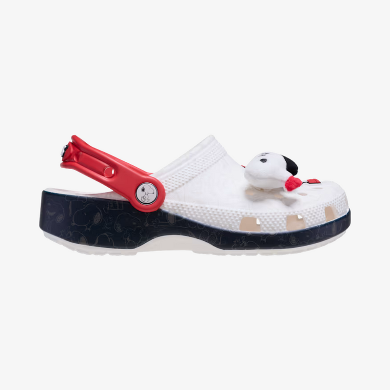 preschool crocs x peanuts classic clog (white/black)