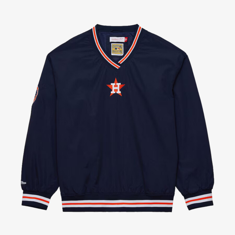 mens mitchell and ness houston astros classic v-neck pullover (navy/orange)