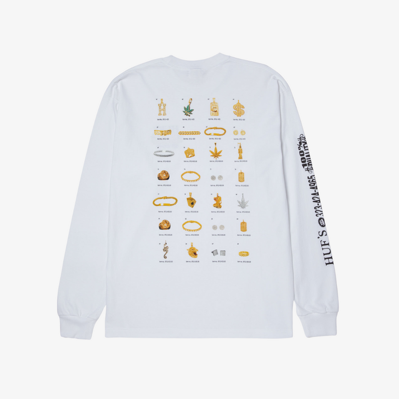 mens huf jewelry l/s tee (white)