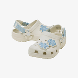 preschool crocs denim flower classic clog (summit white)