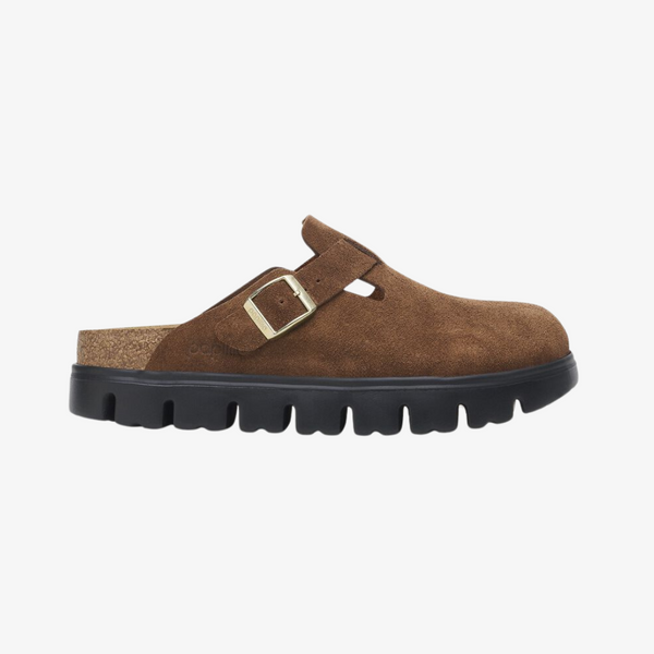 womens birkenstock boston chunky (dark tea/black)