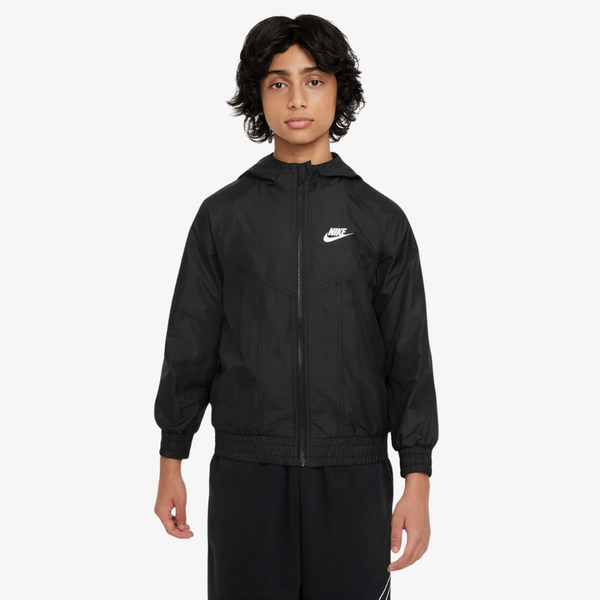 kids nike sportswear windrunner hooded repel jacket (black/white)