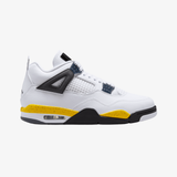 mens jordan 4 retro (white/tour yellow-dark blue grey-black)
