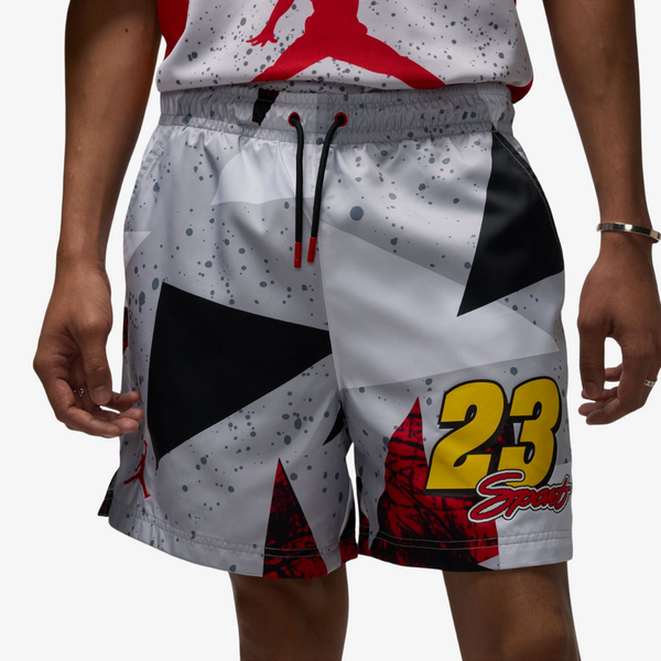 mens jordan essentials 5" poolside shorts (cement grey/fire red)
