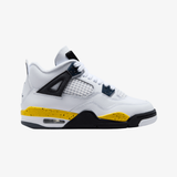 gradeschool jordan 4 retro (white/tour yellow-dark blue grey-black)