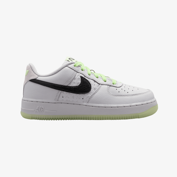 gradeschool nike air force 1 low (photon dust/black barely volt)