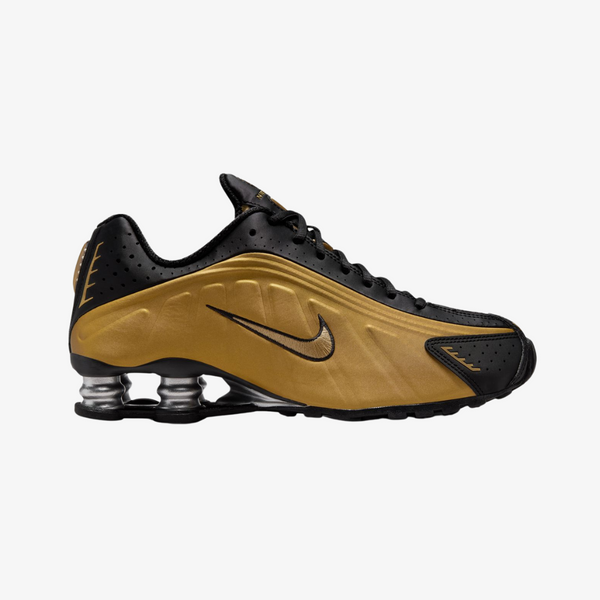 womens nike shox r4 (black/metallic gold)