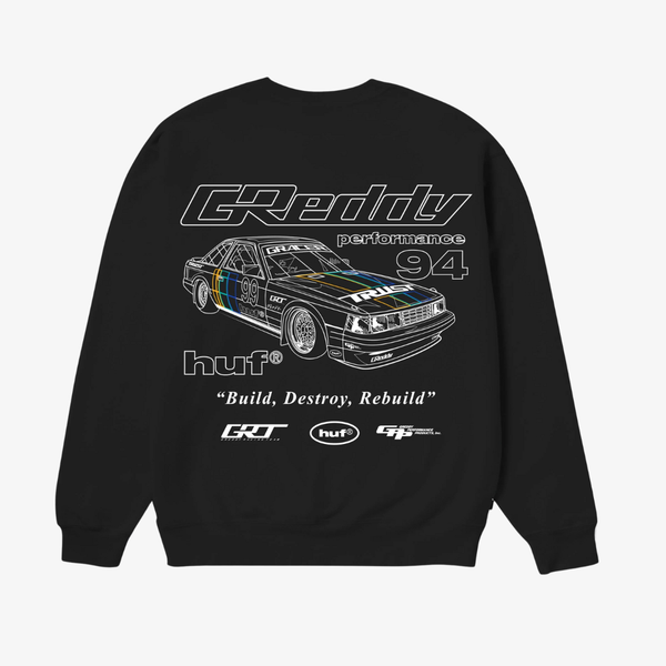 mens huf x greedy retro mod crewneck (black)