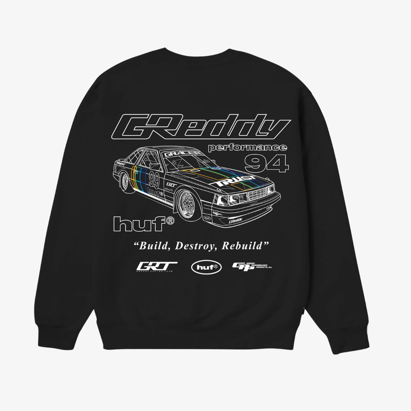 mens huf x greedy retro mod crewneck (black)