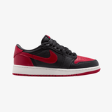 gradeschool jordan 1 retro low og "banned" (black/varsity red)