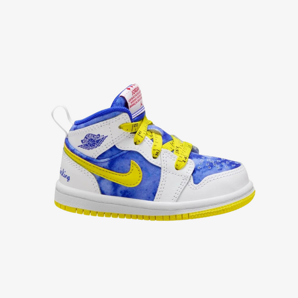toddler jordan 1 mid sneaker school (white/racer blue/opti yellow)