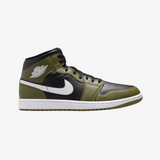 mens jordan 1 mid (black/white/medium olive)