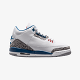 gradeschool jordan 3 retro "true blue" (white/fire red-true blue)