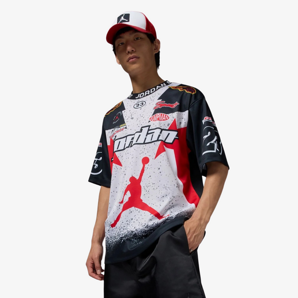 mens jordan essentials s/s top (grey/black/red)