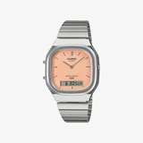 casio vintage aq-240e analog-digital watch (silver/orange)