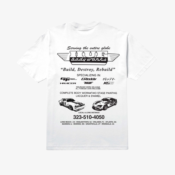 mens huf x greddy body works s/s tee (white)