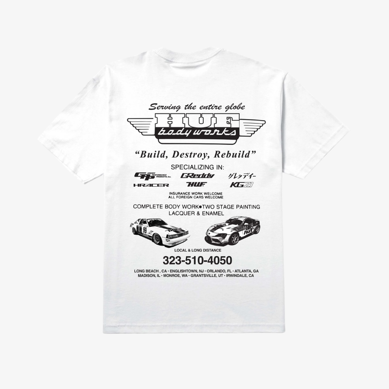 mens huf x greddy body works s/s tee (white)