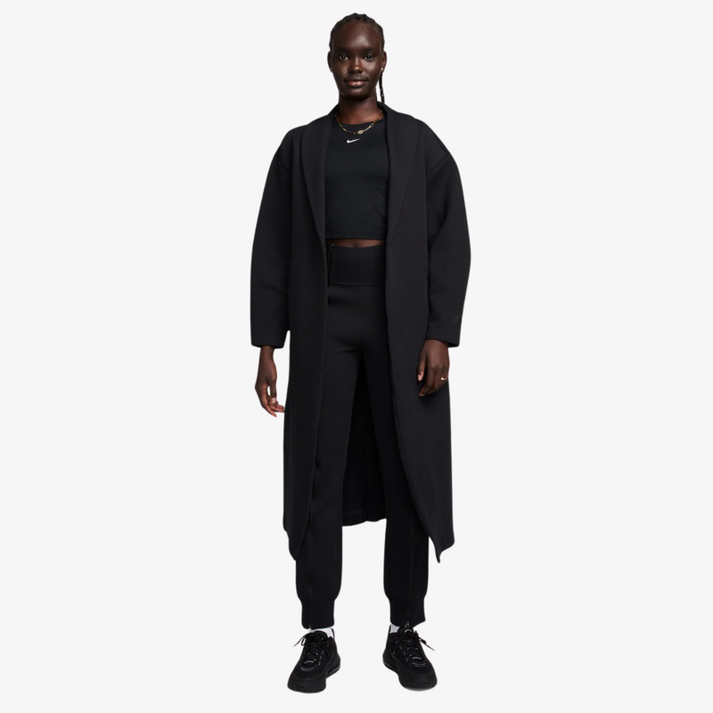 womens nike sportswear tech fleece oversized duster jacket (black)