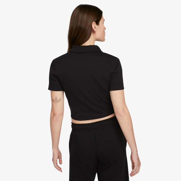 womens nike sportswear essential s/s polo top (black/white)