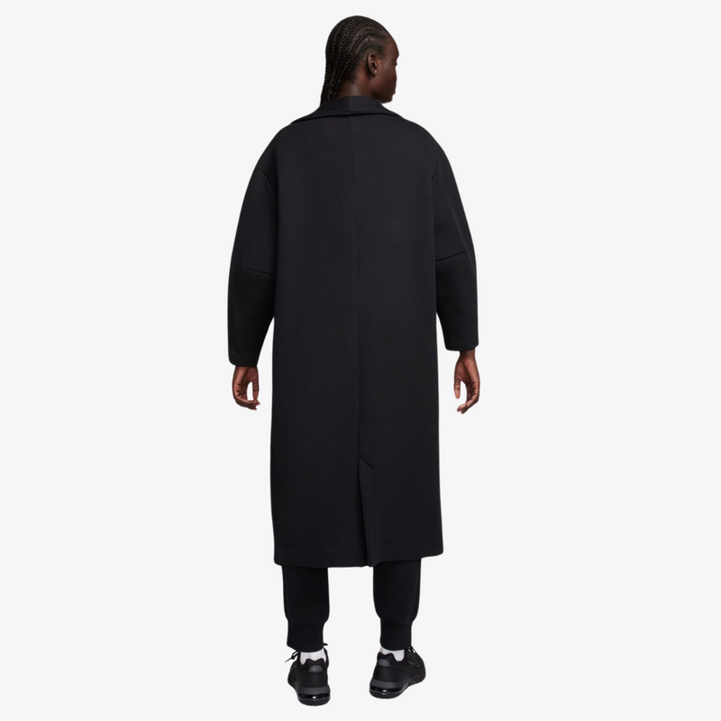 womens nike sportswear tech fleece oversized duster jacket (black)
