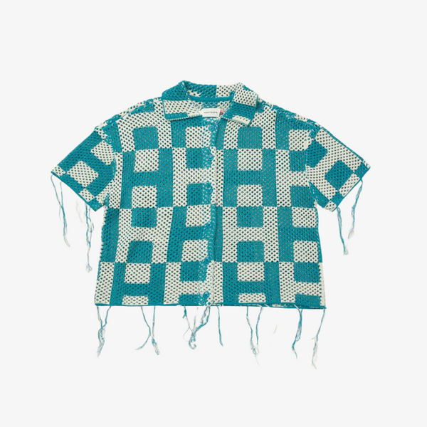 unisex honor the gift crochet s/s button down (teal)