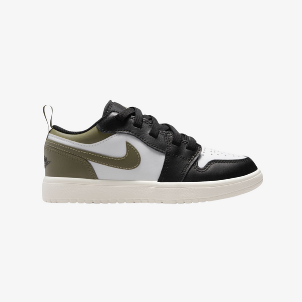 preschool jordan 1 low alt (black/white/olive)