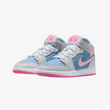 gradeschool jordan 1 mid se (cobalt bilss/pink glow)